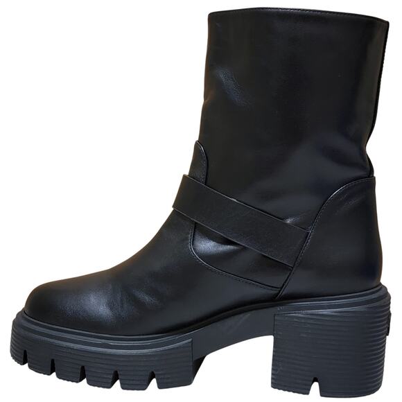 Stuart Weitzman Women Soho Moto Block Heel Booties Size US 7B Black Leather - Picture 4 of 6